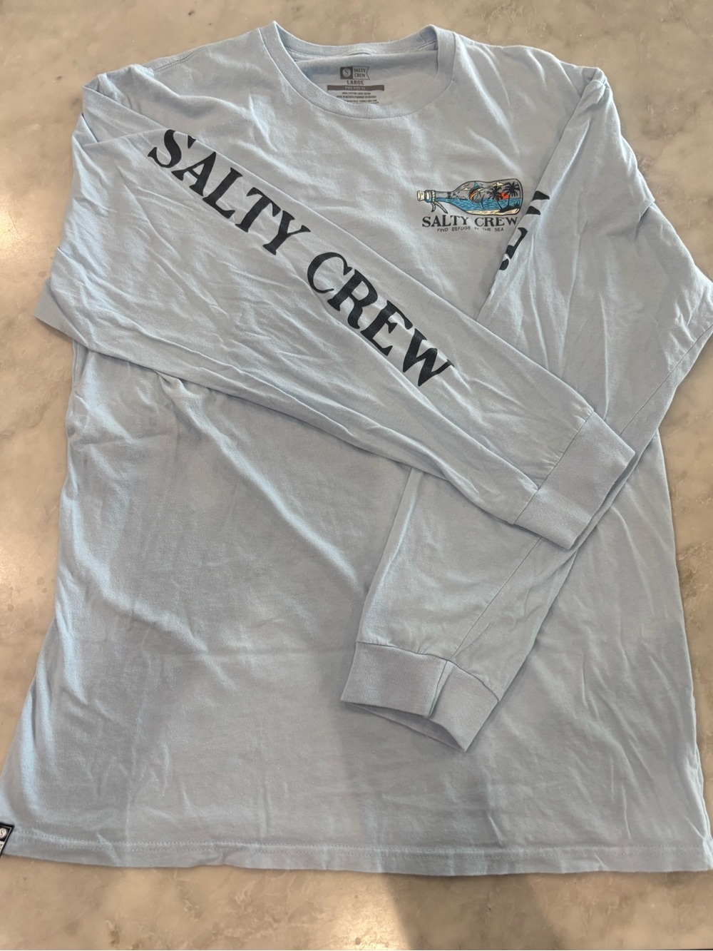 Salty Crew Light Blue Long Sleeve Graphic Tee with Sleeve Logo